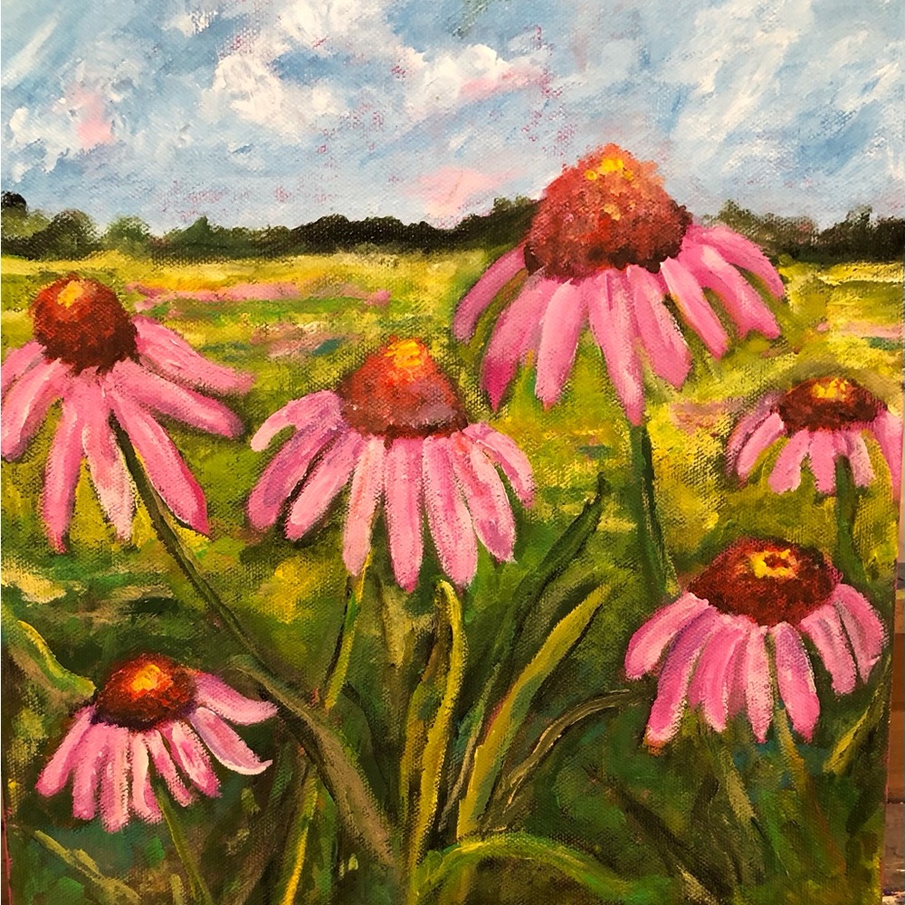 Hand-Painted Pink Coneflower Canvas Wall Art